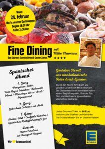 Ankündigungsplakat vom Fine Dining Event "Spanischer Abend" von EDEKA Zierles