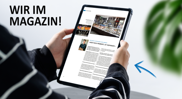 Beitrag über die Fischtheke von EDEKA Zierles in der EDEKA handelsrundschau auf einem Tablet